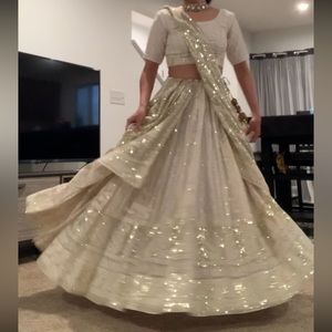 White traditional indian south asian wedding festive lehenga ghagra choli